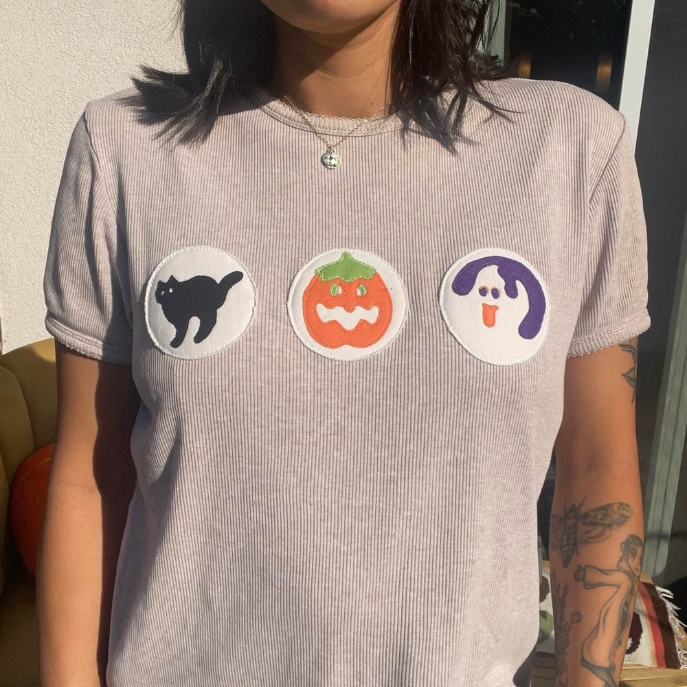 Halloween Cookie Handmade Patches Cream Vintage Top